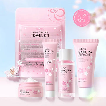 Sakura Skin Care Set: Cleanser, Cream, Serum & Toner for Hydration, Brightening & Firming